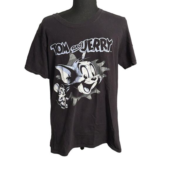 TOM and JERRY Weathered Look CARTOON Graphic Shirt Men’s Medium Black T-Shirt - Picture 1 of 7